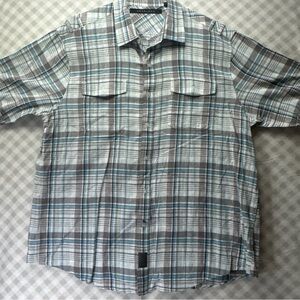 SEAN JOHN Men Adult 2XL Short Sleeve Button Down Blue Plaid Casual Shirt EUC